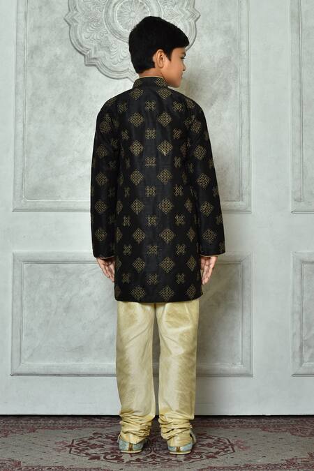 Shop Petite Pomme Black Silk Embroidery Bloom Kurta at Aza Fashions Shop_Petite Pomme_Black Silk Embroidery Bloom Kurta _at_Aza_Fashions