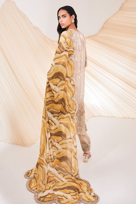 Shop Divya Aggarwal Multi Color Organza, Satin Pearls, Cut Work Norie Flower Embroidered Kurta Set at Aza Fashions Shop_Divya Aggarwal_Multi Color Organza, Satin Pearls, Cut Work Norie Flower Embroidered Kurta Set _at_Aza_Fashions