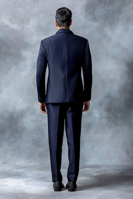 Shop Sarab Khanijou Blue Jersey Embroidered Textured Blazer at Aza Fashions Shop_Sarab Khanijou_Blue Jersey Embroidered Textured Blazer _at_Aza_Fashions