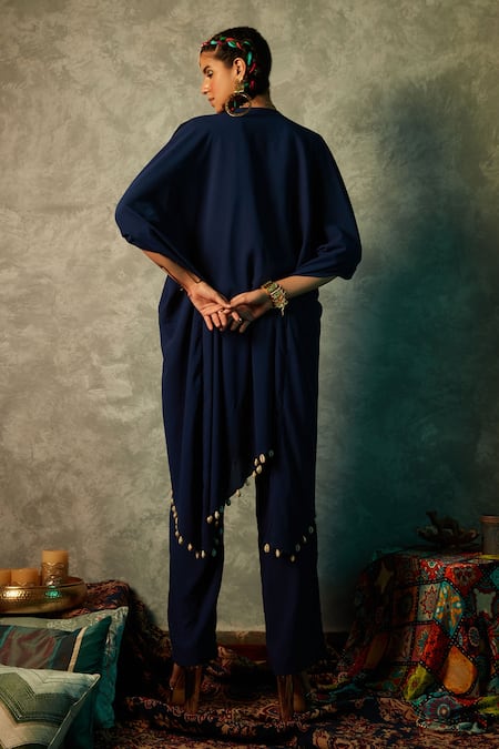 Shop Esha L Amin Blue Georgette Embroidery V-neck Yoke Tile Print Kurta at Aza Fashions Shop_Esha L Amin_Blue Georgette Embroidery V-neck Yoke Tile Print Kurta _at_Aza_Fashions