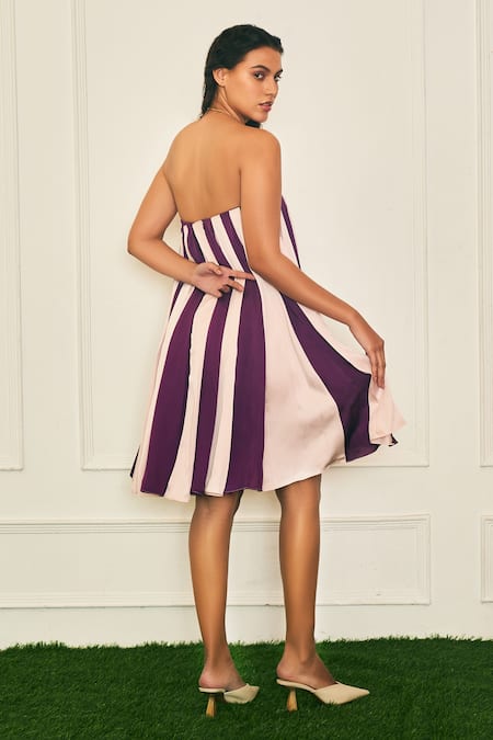 Shop Therealb Purple Polyester Off-shoulder Heart Two Shades Strapless Mini Dress at Aza Fashions Shop_Therealb_Purple Polyester Off-shoulder Heart Two Shades Strapless Mini Dress _at_Aza_Fashions