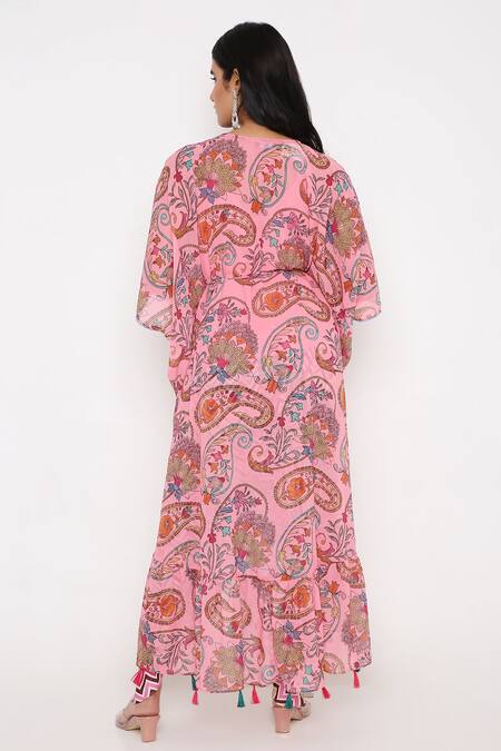 Bha Sha Jupiter Flower Vine Print Kaftan & Dhoti Pant Set 