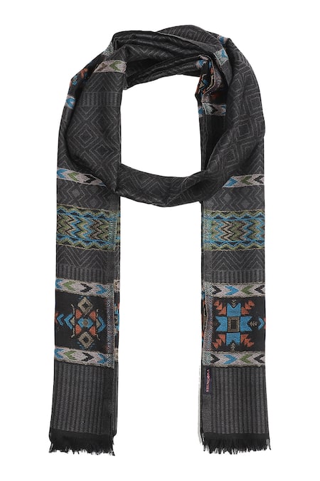 Shop Shingora Black Woven Chevron And Geometric Pattern Stole at Aza Fashions Shop_Shingora_Black Woven Chevron And Geometric Pattern Stole _at_Aza_Fashions