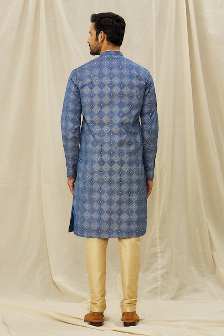 Shop Arihant Rai Sinha Blue Handloom Cotton Pintucked Straight Kurta at Aza Fashions Shop_Arihant Rai Sinha_Blue Handloom Cotton Pintucked Straight Kurta _at_Aza_Fashions