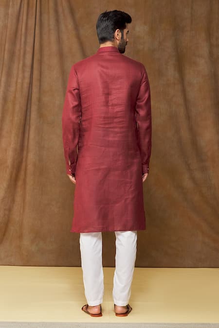 Shop Arihant Rai Sinha Wine Linen, Cotton Full Sleeve Kurta at Aza Fashions Shop_Arihant Rai Sinha_Wine Linen, Cotton Full Sleeve Kurta _at_Aza_Fashions