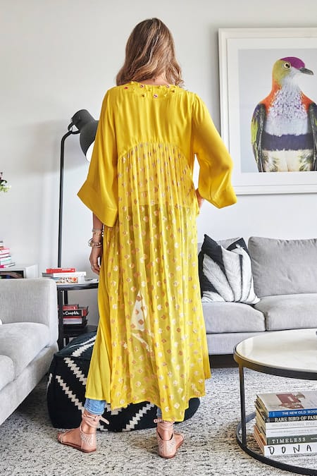 Shop Style Junkiie Yellow Chiffon, Crepe Diamonds Two-tone Kimono Duster at Aza Fashions Shop_Style Junkiie_Yellow Chiffon, Crepe Diamonds Two-tone Kimono Duster _at_Aza_Fashions