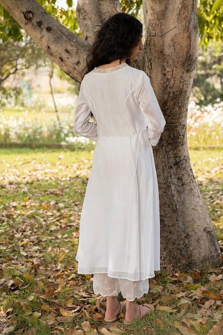 Shop Zoon Off White , Organza, Cotton Chanderi Flared Panelled Anarkali Pant Set at Aza Fashions Shop_Zoon_Off White , Organza, Cotton Chanderi Flared Panelled Anarkali Pant Set _at_Aza_Fashions