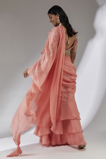 Neha Khullar Pre-Draped Ruffle Saree With Embroidered Blouse 