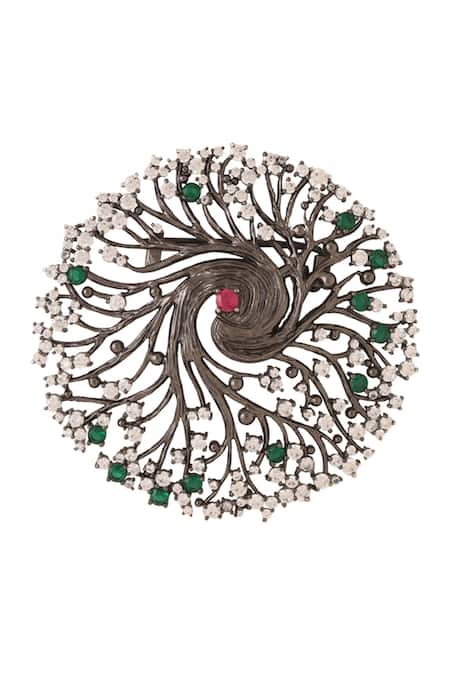 Shop Cosa Nostraa Black Stones Tree Of Life Studded Brooch at Aza Fashions Shop_Cosa Nostraa_Black Stones Tree Of Life Studded Brooch _at_Aza_Fashions