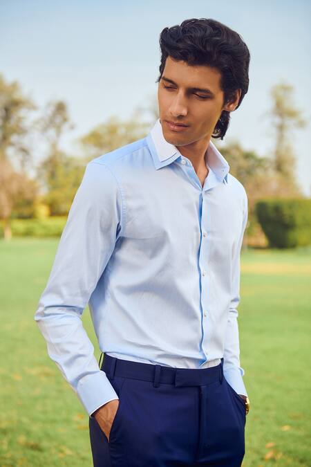 Shop_Philocaly_Blue Cotton Balance Full Sleeve Shirt _at_Aza_Fashions