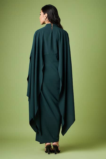 Shop Aakaar Green Modal Sequins, Beads Bandeau Neck Sara Floral Applique Draped Dress at Aza Fashions Shop_Aakaar_Green Modal Sequins, Beads Bandeau Neck Sara Floral Applique Draped Dress _at_Aza_Fashions