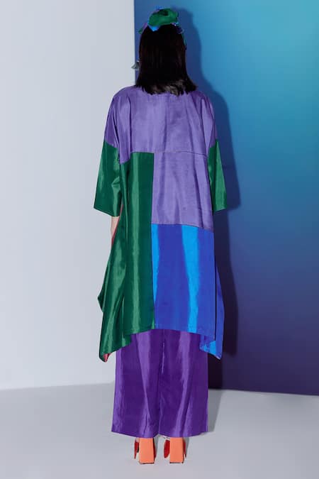 Shop Febo6 Purple Silk Embroidery Wide Legged Pant at Aza Fashions Shop_Febo6_Purple Silk Embroidery Wide Legged Pant _at_Aza_Fashions