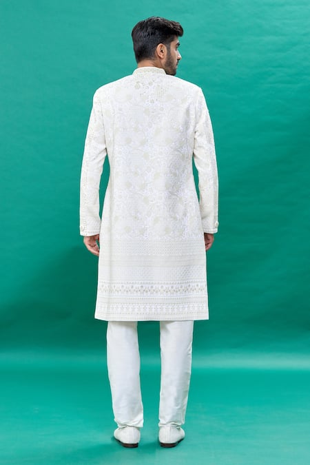 Rng Safawala Raw Silk Embroidered Sherwani Set 