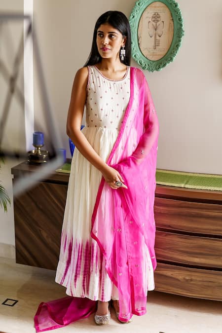 Cupid Cotton Flower Embroidered Anarkali Set 