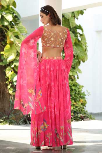 Tarini Vij Toucan & Palm Tree Print Lehenga With Blouse 