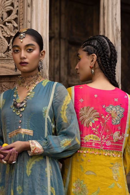 Rajiramniq Floral Print Gathered Anarkali Set 