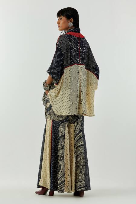 Shop Aseem Kapoor Black Sharara- Mulmul, Shirt-natural Crepe Mandala Shirt Collar And Printed Set Online at Aza Fashions Shop_Aseem Kapoor_Black Sharara- Mulmul, Shirt-natural Crepe Mandala Shirt Collar And Printed Set_Online_at_Aza_Fashions