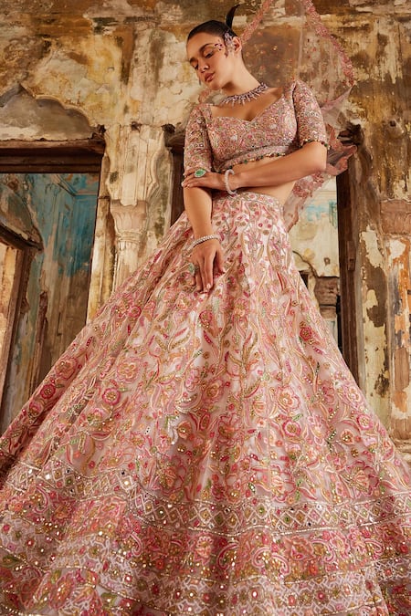 Tamanna Punjabi Kapoor Resham Floral Bloom Embroidered Bridal Lehenga Set 