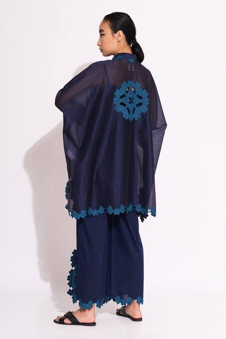 Shop_Ikai By Ragini Ahuja_Blue Tunic Silk Chanderi Slip Embroidery Embellished  _at_Aza_Fashions