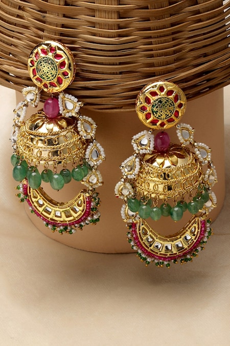 Dugran By Dugristyle Cream Kundan Stone Embellished Jhumkas