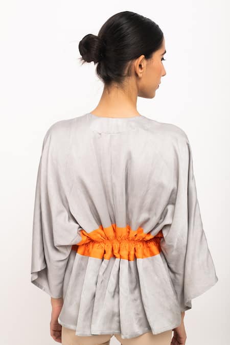 Shop Neora By Nehal Chopra Grey Asymmetrical Short Cape at Aza Fashions Shop_Neora By Nehal Chopra_Grey Asymmetrical Short Cape _at_Aza_Fashions