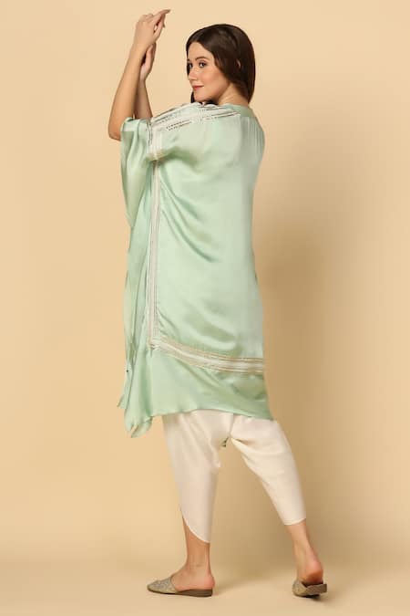 Two Sisters By Gyans Yoke Embroidered Satin Kaftan & Tulip Pant Set 