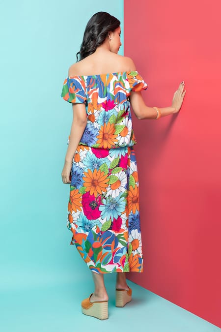 Rhe-Ana Abstract Floral Print Top & Skirt Co-ord Set 