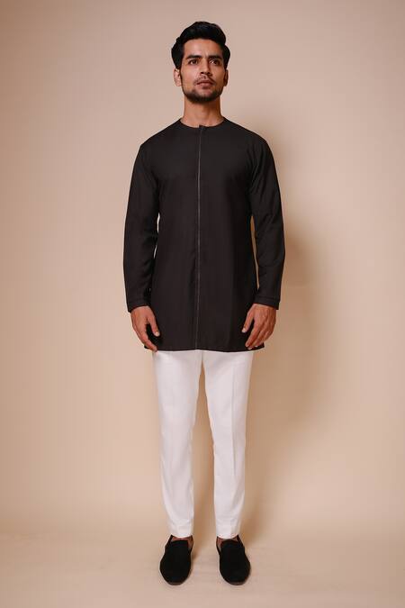 Shop Tisa - Men Black Terry Rayon Embroidered Resham Thread Work Closed Neck Short Kurta Set at Aza Fashions Shop_Tisa - Men_Black Terry Rayon Embroidered Resham Thread Work Closed Neck Short Kurta Set_at_Aza_Fashions