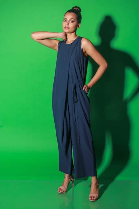 Echke Front Draped Solid Jumpsuit 