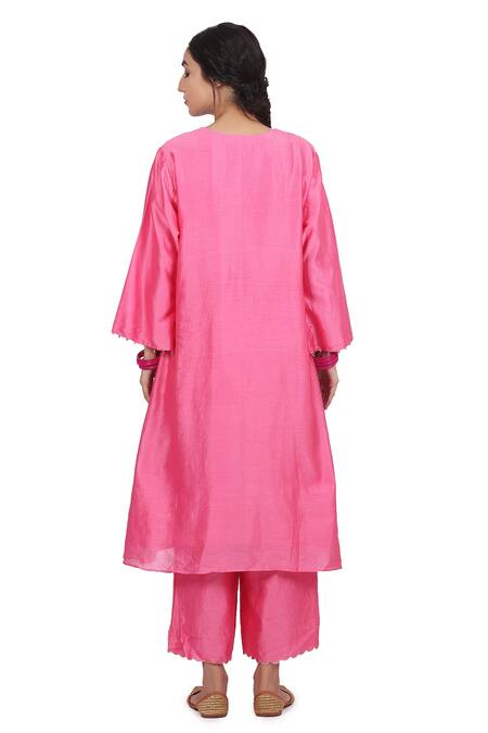 Shop Seema Nanda Pink Organza, Chanderi Silk, Lining Cotton Mul Gota Jheel Pintuck Kurta Set at Aza Fashions Shop_Seema Nanda_Pink Organza, Chanderi Silk, Lining Cotton Mul Gota Jheel Pintuck Kurta Set_at_Aza_Fashions