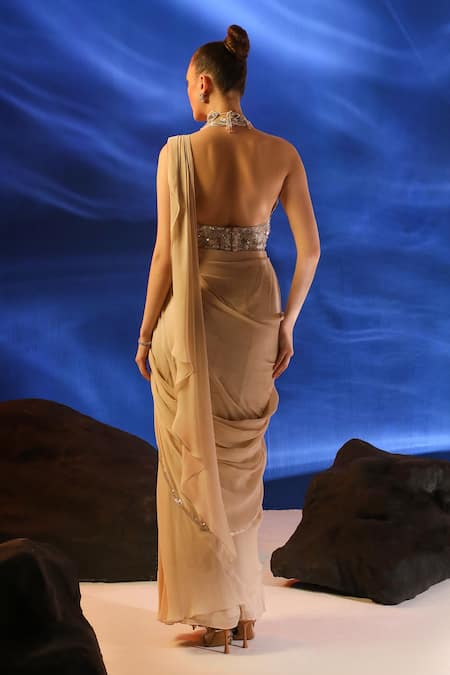 Jade By Ashima Ceto Pre-Draped Saree With Embroidered Blouse 