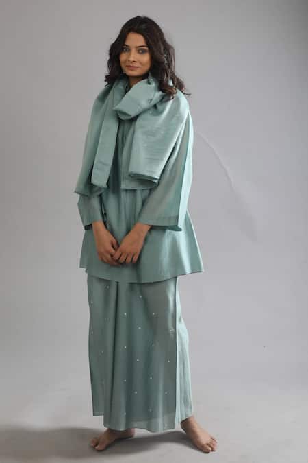 Khat Chanderi Silk Pant Set With Scarf 