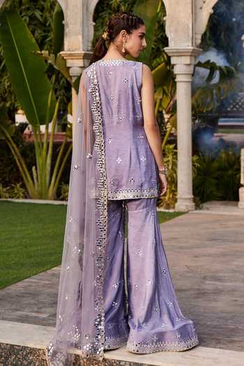 Mehak Murpana Sleeveless Mirror Embroidered Kurta Sharara Set 