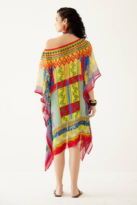 Shop Payal Jain Multi Color Georgette Abstract Pattern Straight Kaftan at Aza Fashions Shop_Payal Jain_Multi Color Georgette Abstract Pattern Straight Kaftan_at_Aza_Fashions