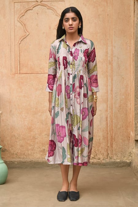 Taro Magnolia Printed Shirt Dress 