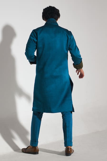 Jatin Malik Linen Silk Overcoat With Kurta Set 