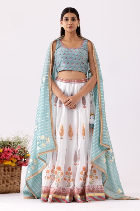 Abbaran Block & Foil Print Lehenga Set 