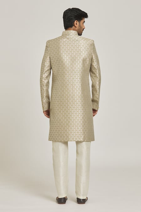 Arihant Rai Sinha Metallic Floral Pattern Overlap Sherwani Set 