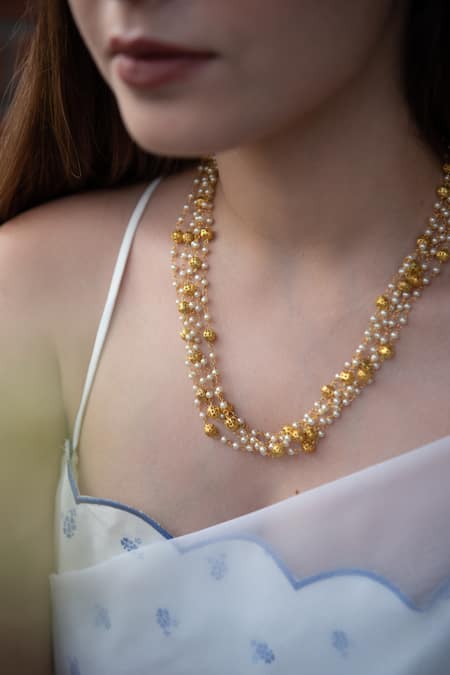 Shop Do Taara Multi Color Multilayered Pearl Necklace at Aza Fashions Shop_Do Taara_Multi Color Multilayered Pearl Necklace _at_Aza_Fashions