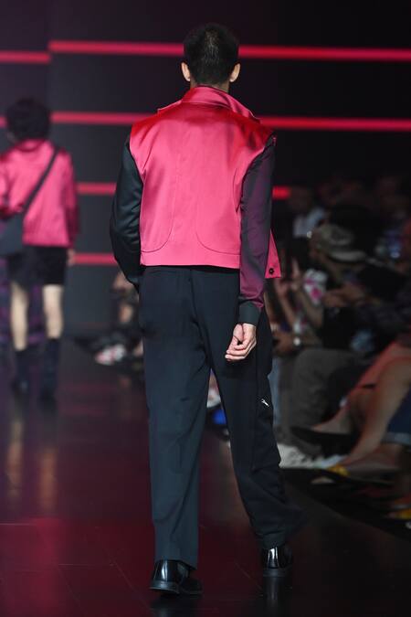 Shop Dhruv Vaish Red Satin Vest Jacket at Aza Fashions Shop_Dhruv Vaish_Red Satin Vest Jacket_at_Aza_Fashions