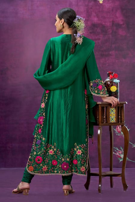 Label Niti Bothra Kora Silk Applique Kurta Pant Set 