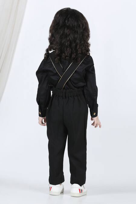 Shop_The Little Celebs_Black Cotton, Lycra Suspender Pant And Shirt Set _at_Aza_Fashions