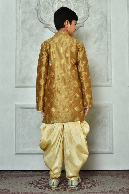 Shop Petite Pomme Brown Silk Embroidery Kurta And Patiala Pant Set at Aza Fashions Shop_Petite Pomme_Brown Silk Embroidery Kurta And Patiala Pant Set _at_Aza_Fashions