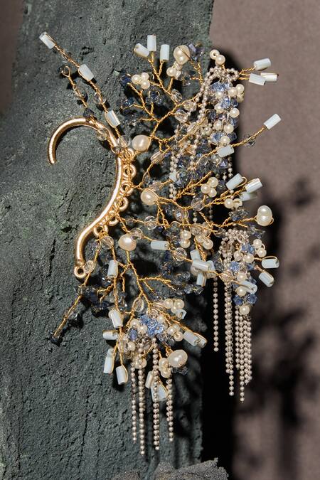 Buy House Of D"Oro Blue Semi Precious Stone Orsiea Embellished Ear Cuff - Single Pc at Aza Fashions Buy_House Of D"Oro_Blue Semi Precious Stone Orsiea Embellished Ear Cuff - Single Pc_at_Aza_Fashions