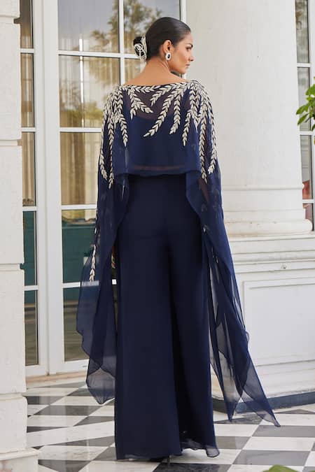 Charu And Vasundhara Safwana Leaf Pattern Poncho & Palazzo Set 