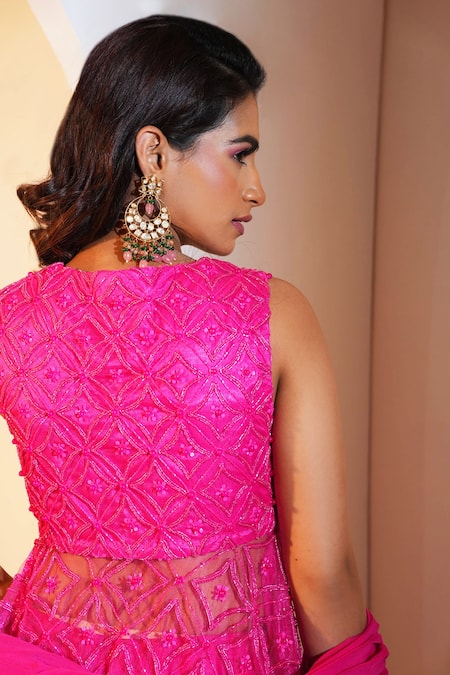 Shop_Rashika Sharma_Pink Net, Georgette, Organza Embroidery, Beads Tanisha Hand Kurta Sharara Set _at_Aza_Fashions