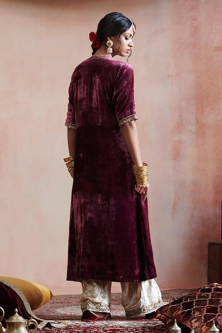 Weaver Story Embroidered Angrakha Kurta & Farshi Pant Set 