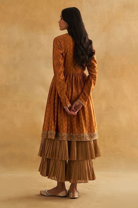 Shop Taisha Gold Silk Tassels Scoop Neck Hand Woven Embroidered Jacket at Aza Fashions Shop_Taisha_Gold Silk Tassels Scoop Neck Hand Woven Embroidered Jacket _at_Aza_Fashions