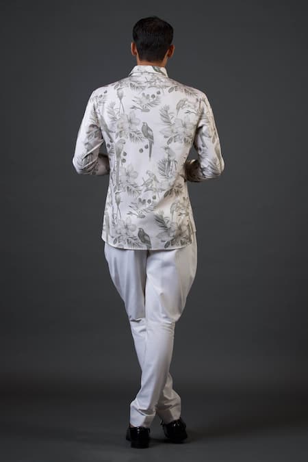 Shop_Balance by Rohit Bal_Ivory Poplin, Satin Embroidery Bird And Floral Print Shirt _at_Aza_Fashions