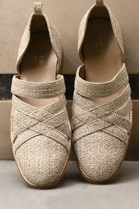 Shop Coral Haze Beige Pasha Web Peshawari Sandals at Aza Fashions Shop_Coral Haze_Beige Pasha Web Peshawari Sandals_at_Aza_Fashions